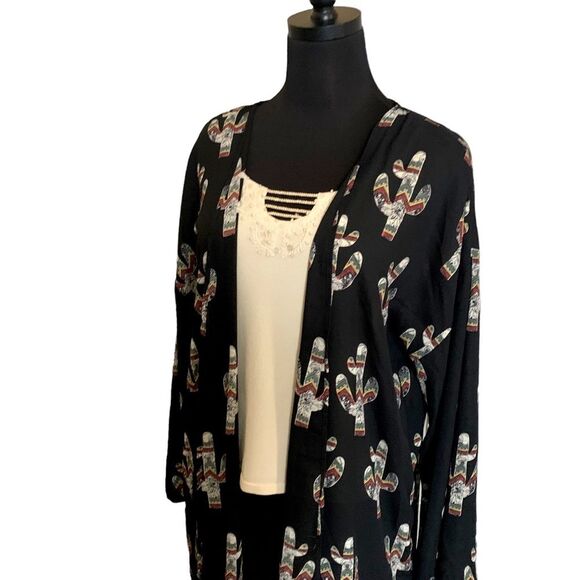 Peach Love California Sheer Cactus Long Duster Kimono Wrap Size Large - Picture 5 of 9